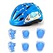 Produktbild MRKE 7 Stück Helm Knieschoner Set Kinder Kit Helm Kinder Knie Ellenbogenschoner Kinder Schutzhelm Schützendes Knie für Kinder, 7-12 Jahre (Blau M)