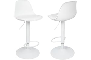 RELOVE Sgabello da Bar Moderno Sgabello Alto con Schienale in Simipelle Sedia Alta da Cucina Regolabile Girevole (2pc-B bianco puro)