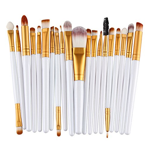 WANGSAURA® Pro Cosmetic 20pcs Makeup Brush Set Soft Face Powder Foundation Eyeshadow Eyeliner Lip Blusher (white+gold)