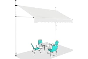 COSTWAY 2M/3M/3.5M/4M Telescopic Canopy, Retractable & Adjustable Outdoor Clamp Awning with Crank Handle, Garden Patio Balcony Window Sunshade Shelter (Beige, 200 x 120 cm)