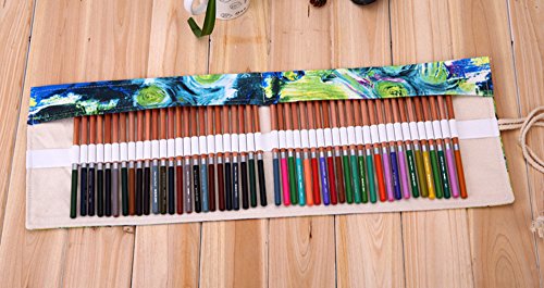 niceEshop(TM) Handgefertigt Leinwand Ölmalerei Muster Stifterolle für 72 Farbstift Bleistift - 3