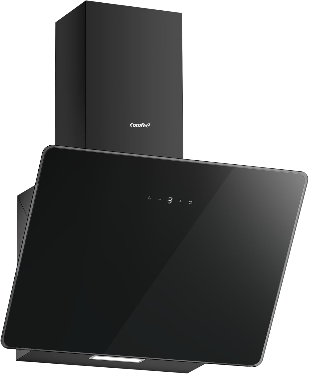 COMFEE' ANGJ64B-60 Campana Extractora Inclinada, 400m³/h, 60cm en Vidrio Templado, 3 Niveles de Velocidad, Pantalla Táctil LED, Recirculación Interna o Canalización, 60cm, Negro