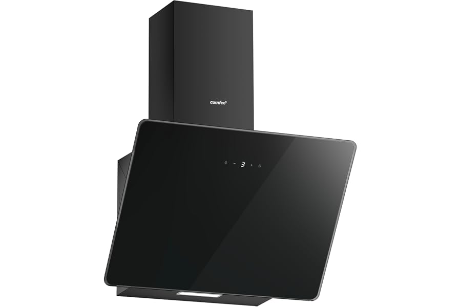 COMFEE' ANGJ64B-60 Campana Extractora Inclinada, 400m³/h, 60cm en Vidrio Templado, 3 Niveles de Velocidad, Pantalla Táctil LE