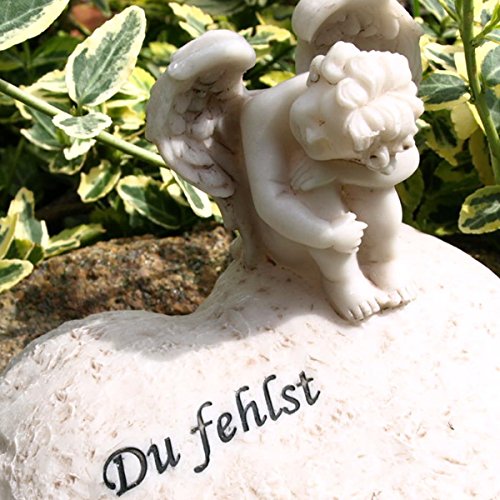 Grabschmuck Engel Figur auf Herz sitzend mit Inschrift Du fehlst. - 2