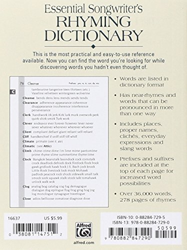 Livres Couvertures de Essential Songwriter's Rhyming Dictionary --- Livre - Mitchell, Kevin M. --- Alfred Publishing