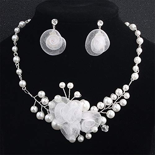 DROHE-Q Jewelry Set Bride Wedding Pearl Necklace Earring Simple Lace Rose Handmade Elegant Shiny Woman Accessories Silver