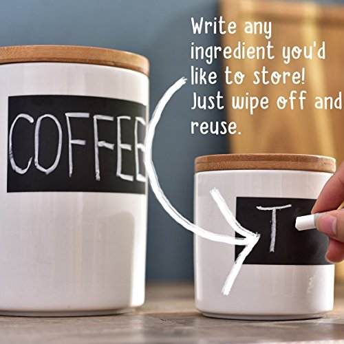 Sweese 3501 Vorratsdose aus Keramik, 3er Set, mit Bambusdeckel, Luftdichter Vorratsbehälter, Memo für Kreidebeschriftung - 4