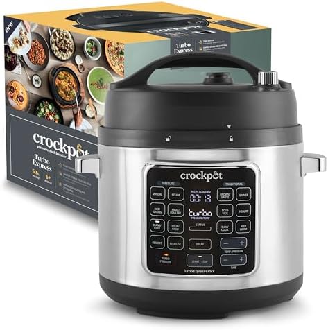 Crock-pot TURBO Express MultiCooker 5.6l, 6 Persone,Programmabile,14 funzioni pre-impostate,Cottura a Pressione, Vapore,Slow Cooker,Rosolatura,Sous Vide,Bollitura,Sterilizzazione,Yogurt,1400W,Argento