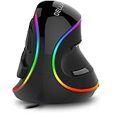 DELUX Vertical Mouse, Wired Ergonomic Mouse with RGB Lighting, 5 Adjustable DPI (800-1200-1600-2400-4000 DPI), 6 Buttons, Rem