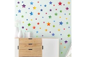 WandSticker4U®- [67 piezas] Pegatinas ESTRELLAS multicolores acuarela pared I vinilo adhesivo pared infantil cielo estrellado I decoración habitación bebé niña niño stickers pared y muebles DIY
