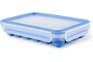 ‎EMSA EMSA Clip & Close Frischhaltedose, Eiswürfelform, 22,6 x 16,5 x 4,9 cm, flexibler Boden, Aufbewahrungsbox, 100 Prozent dicht, spülmaschinen-, gefrier-, mikrowellenfest, Blau, Made in Germany, 514549