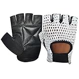 NET LEATHER FINGERLESS GLOVE GYM TRAINING BUS DRIVING CYCLING GLOVES BLACK LEATHER-WHITE MESH CN-401 LARGE
