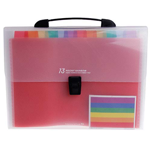 Portable File Folders, Accordion Colorful Waterproof Document Bag Plastic Expanding Letter Size Holder A4 File Organizer Case Handbag for School Students Business Office Study Paperwork Tax (13Pages)
