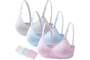 BYSION Sujetadores Sin Aros para Niñas 3 Piezas Adolescentes 100% Algodón Tirantes Ajustable Reunido Ropa Interior Sin Alambre Brasieres para 12 a 18 Años Mujeres y Chica