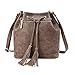 Produktbild YSINOBEAR Frauen Tote Schulter Handtasche Retro Mode Drawstring Eimer Tasche Große Schultertasche Leder Hobobag mit Fransen Bommeln Beuteltasche Ledertasche