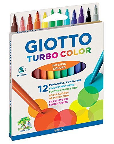 Giotto 71400 Turbo Colouring Fine Tip Pens, Box of 12, Intense Vibrant Colours