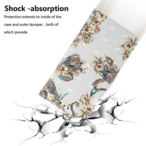 Chreey iPhone X Hülle, Brieftasche Case 3D PU Leder Handyhülle mit TPU Innenschale Kartenfächer Magnetverschluss Schutzhülle, Drache