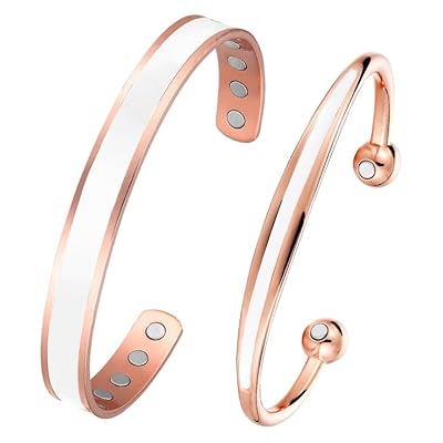 Biomag 2pcs Magnetic Copper Bracelet For Women Men Solid Copper Magnetic Bangle Adjustable To Fit Most Wrist For Men And Women (white)