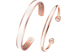 BioMag 2pcs Magnetic Copper Bracelet for Women Men Solid Copper Magnetic Bangle Adjustable to Fit Most Wrist for Men and Women (White)