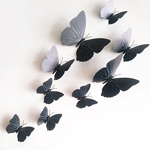 12 Pieces 3D Butterfly Stickrs Fashion Design DIY Wall Decoration House Decoration Babyroom Decoration-BLACK