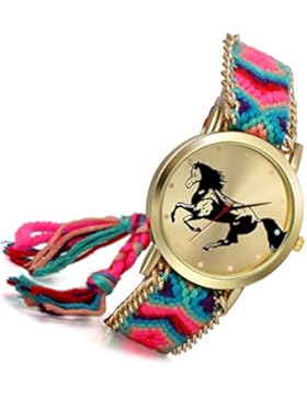 lancardo Thailand Vintage Verstellbarer gewebter Schulterriemen Armband Uhr mit Pferd gold Ton Teller Zifferblatt...