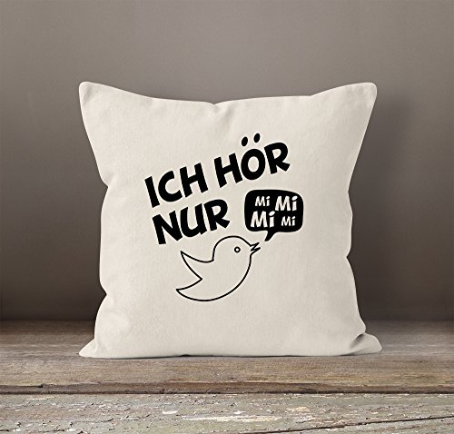 lustiger Kissenbezug Ich hör nur Mi Mi Mi MiMiMi Kissen-Hülle Deko-Kissen 40×40 Baumwolle MoonWorks® natur Pullover - 2