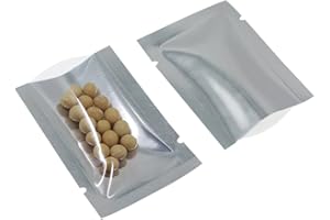 WACCOMT Pack Mylar Foil Open Top - Bolsas Sellables al Vacío Almacenamiento de Alimentos de Larga Duración Color Plateado Plástico Aluminio con Muescas 5 x 7 cm