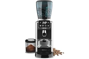 Cecotec - Moulin à Café Électrique SteelMill Touch - 200W, Acier Inoxydable, Écran Tactile et 30 Niveaux de Mouture, Récipient à Grains de 300gr avec Couvercle et 200gr de Café en Poudre