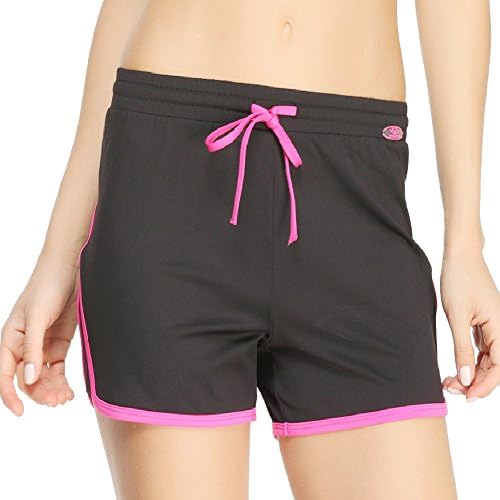 Yvette Women's Sports Shorts - Anti-bacterial Breathable Running Short #8027, Black/Rose, S