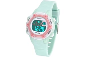 DTKID Kinder Digitaluhr, Funktionelle wasserdichte Jungenuhr Mädchen Uhr mit Zeit, Datum, Woche, Hintergrundbeleuchtung, Warnung, Stoppuhr Digital Uhr für Kinder Hellblau