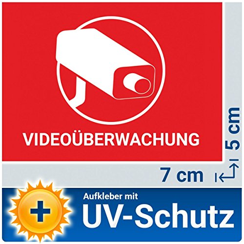 5x Videoüberwachung Aufkleber Sticker, Warnaufkleber Kamera mit UV-Schutz, Aussen, Objekt videoüberwacht, Hinweis Piktogramm Kameraüberwachung, Schild Grundstücksüberwachung für Haus, Geschäft, Grundstück, Parkplatz, Tiefgarage und Schulen