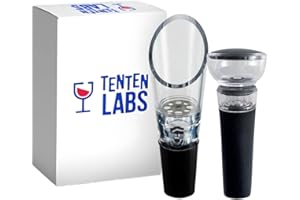 TenTen Labs Aireador de Vino Decantador de Vino y Bomba de Vacío Vino COMBO – Pitorro Vertedor de Vino Oxigenador y Tapón de Vacío – Caja de Regalo Incluido