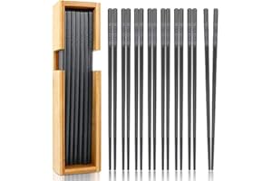 KYONANO Essstäbchen, 10 Paare Alloy Stäbchen, Chopsticks Spülmaschinenfest Waschbar, Wiederverwendbar Stäbchen aus Fiberglas mit Aufbewahrungsbox aus Bambus, Leicht rutschfest Essbesteck, Kirschblüten
