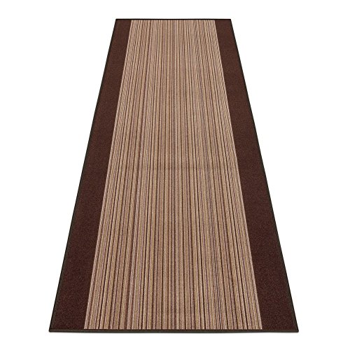 Preisvergleich Produktbild Teppichläufer Teppich Läufer Brücke Carnaby Streifen braun 67cm Breite, Längenauswahl:340 cm