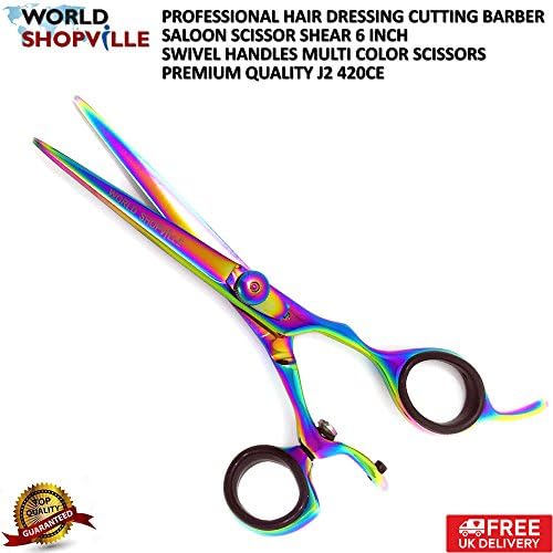 Hairdressing Scissors Swivel Thumb - 6" Barber Razor Edge Swivel Fingers Hair Cutting Shear/Scissors - Hairdressing Barber Salon Scissors Shears by Worldshopville (Multi-colored)