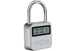 Ganquer Metal Timer Lock, LCD Display Multi-Function Electronic Timer Lock, 99 Hours Max Timing, USB Rechargeable Timer Padlock (Silver)