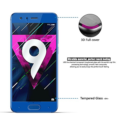 Huawei Honor 9 Panzerglas, Beyeah Vollständige Abdeckung Schutzfolie aus hochwertigem gehärtetem Glas für Huawei Honor 9 (Blau) - 2