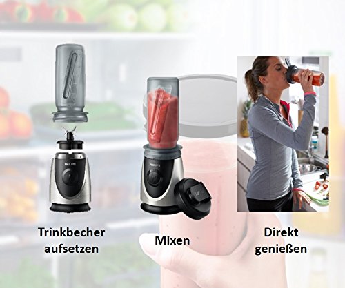 Philips HR2876/00 Mini Standmixer / Smoothiemaker (20500 U./Min, 4 Messer, 350 Watt, inkl. Trinkbecher) chrom - 3