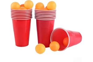 BigTree 24Pcs Table Tennis Party Game Set 12 Red Cups 12 Table Tennis Balls Reusable Plastic Cup Set for Birthday Party Dinner Tabletop Game Camping Indoor Outdoor Party Bash Essentials