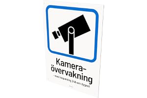 Nosico, Övervakningsskylt A5 - Kameraövervakning - med inspelning 24h om dygnet, 1,5 mm Aluminium, 1-pack, Svenska, Förborrade Skruvhål, Vit/Blå/Svart, 21,0(L) x 14,8(B) cm