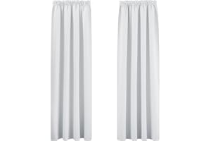PONY DANCE Białe zasłony, bardzo miękkie, duże zasłony zaciemniające z ołówkowym plisowaniem, do pokoju dziecięcego, 2 panele, szer. 229 cm x dł. 229 cm, szaro- białe
