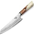 MITSUMOTO SAKARI 8 inch Japanese Kiritsuke Chef Knife, Hand Forged 67 Layers 440C Damascus Steel Kitchen Knives, Professional Meat Sushi Chef's Knife (White Pomegranate Handle & Gift Box)