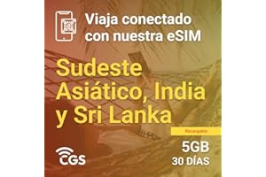 CGS CONNECTIVITY - eSIM de 5GB, 30 Días para Asia e India | Activación Instantánea | Recargable |4G/5G | Soporte 24/7 | Solución Prepago Sin Ataduras | Viaja con Libertad y Sin Costos de Roaming