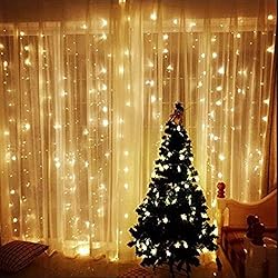 Cortina de luces LED, AGM 3 * 3M 300LEDs luces de Navidad al aire libre con 8 modelos de lluminación, impermeable IP55 para la decoración de fiestas/bodas/Navidad (tono blanco cálido)