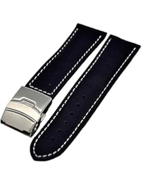 Uhrenarmband Glattleder Faltschließe 20mm blau + weisser Naht 3998