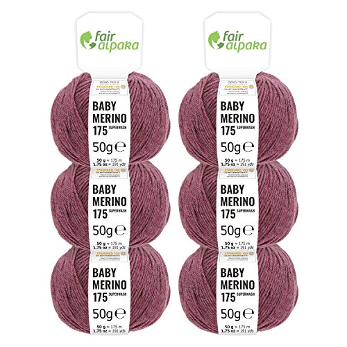Preisvergleich Produktbild 100% Merinowolle extrafine superwash in 35+ Farben (kratzfrei) - 300g Set (6 x 50g) - Baby Merino Wolle zum Stricken & Häkeln in 4 Garnstärken by Hansa-Farm - Beere Heather (Rot-Lila)