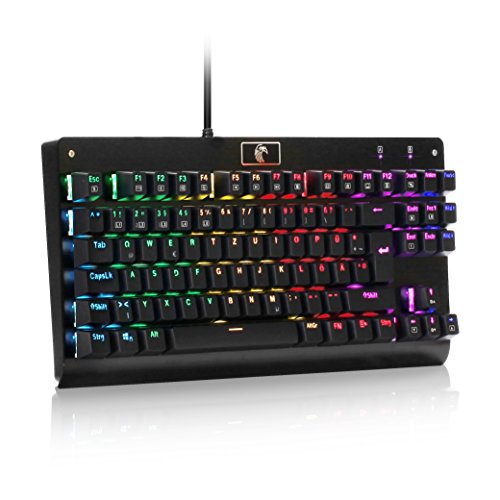 Preisvergleich Produktbild Gaming Mechanische Tastatur Keyboard Beleuchtet RGB Beleuchtung Deutsches Layout Wasserdicht Kabelgebunden mit Anti-Ghosting Usb Kabel 88 Tasten Gaming Mauspad für PC MAC Laptop Computer, Schwarz