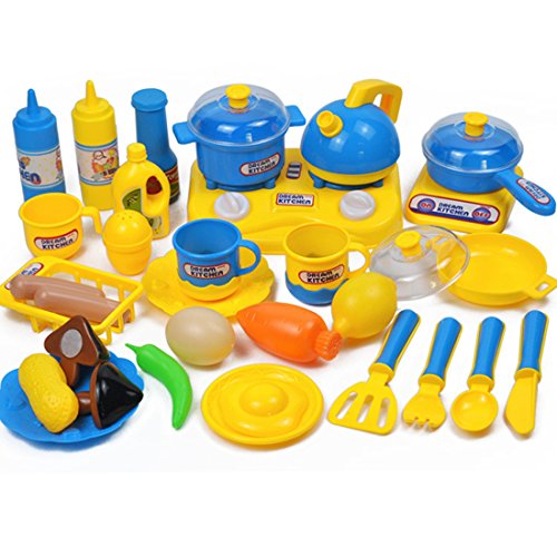 Preisvergleich Produktbild OviTop - Kochgeschirr Kinder - 33er Set Kinderküchen Zubehör - Rollenspiel - Kinderküchen Spielzeug Lebensmittel - Frühkindliche Bildung (Blau)