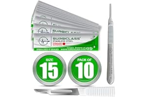 SURGICLASS Skalpellklingen Figur 15 aus Edelstahl 10 Stück steril + Skalpell-Halter - Edelstahl Perfekt für Holzkunst, Chirurgie, Bildhauerei, Laboranatomie, Kartenherstellung, Labortraining SURGIGR15-10