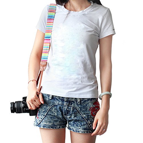 LYNCA L-254Z bandouli  re sangle de cou sangle d   paule amovible au style boh  me pour tous les appareils photo dslr Canon Nikon Sony Olympus Pentax etc  arc-en-ciel 